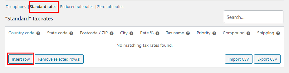 מסך Standard rates